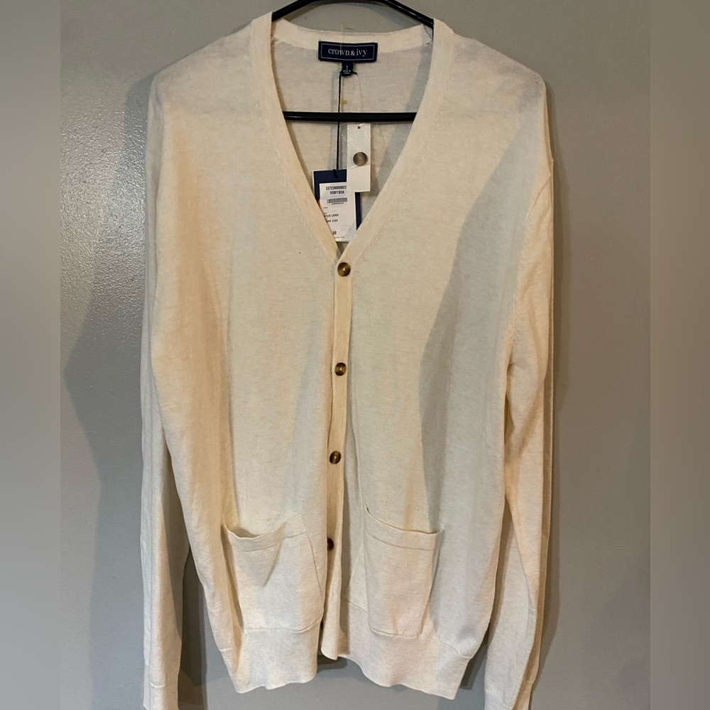 Crown & Ivy size large ivory, cardigan, sweater, new with tags